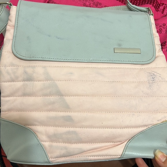 Baby Pink Baby Blue Quilted Pattern Crossbody Bag - Picture 9 of 9